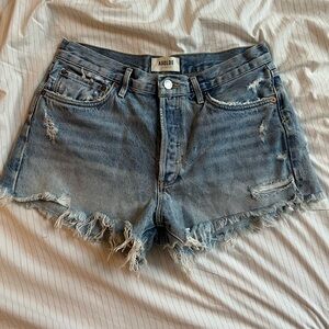 Agolde Frayed Hem Jean Shorts - Light Blue